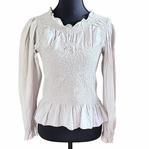 Anthropologie Smocked Peasant Top Pale Celery Green Long Sleeve Small prairie